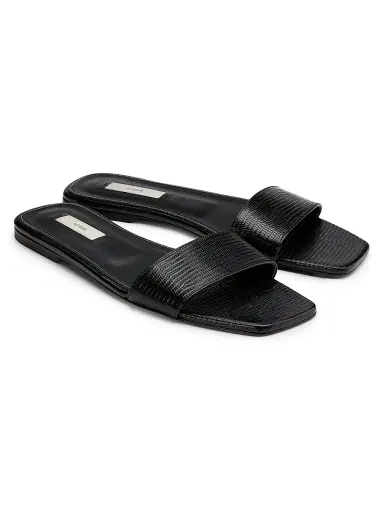 TOTEME Women's Slim Lizard-Embossed Leather Flat Sandals - Black - Size 11 | Thumbnail 2