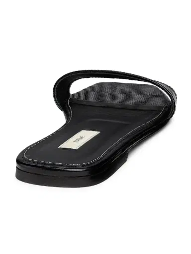 TOTEME Women's Slim Lizard-Embossed Leather Flat Sandals - Black - Size 11 | Thumbnail 3
