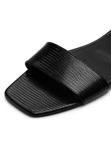 TOTEME Women's Slim Lizard-Embossed Leather Flat Sandals - Black - Size 11 | Thumbnail 5