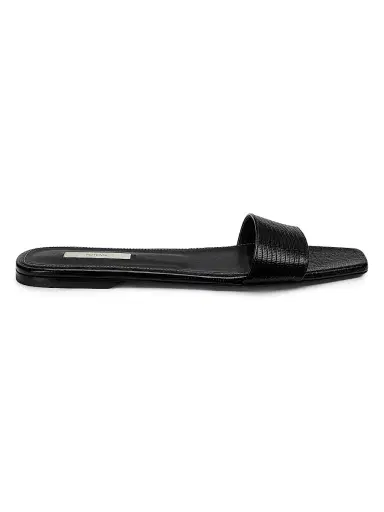 TOTEME Women's Slim Lizard-Embossed Leather Flat Sandals - Black - Size 11 | Thumbnail 1