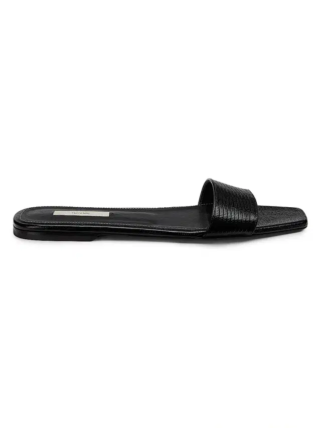 Toteme Women's Slim Lizard-Embossed Leather Flat Sandals - Black