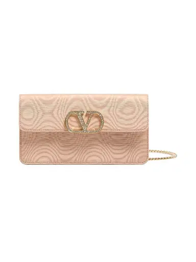 Valentino Garavani Women's VLogo Signature Chain Wallet in Moiré Fabric - Beige | Thumbnail 1 Valentino Garavani Women's VLogo Signature Chain Wallet in Moiré Fabric - Beige | Thumbnail 1