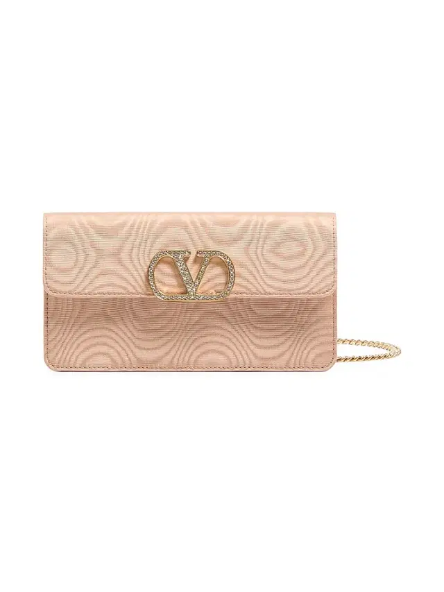 Valentino Garavani Women's VLogo Signature Chain Wallet in Moiré Fabric - Beige