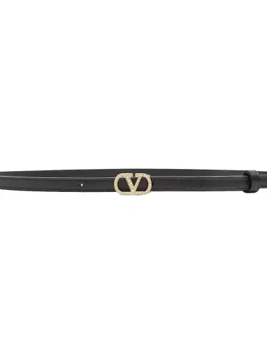 Valentino Garavani Women's VLogo Signature Belt in Shiny Calfskin with Crystals, 10MM - Black | Thumbnail 3