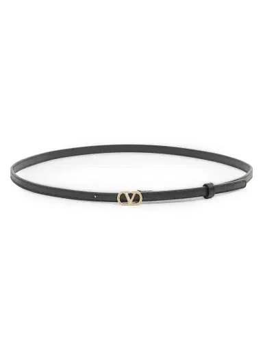 Valentino Garavani Women's VLogo Signature Belt in Shiny Calfskin with Crystals, 10MM - Black | Thumbnail 1