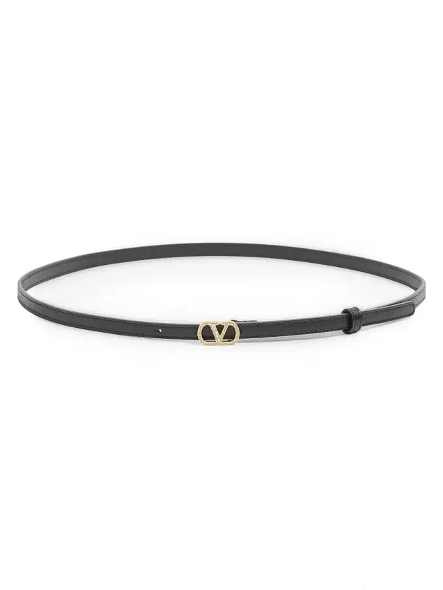 Valentino Garavani Women's VLogo Signature Belt in Shiny Calfskin with Crystals, 10MM - Black