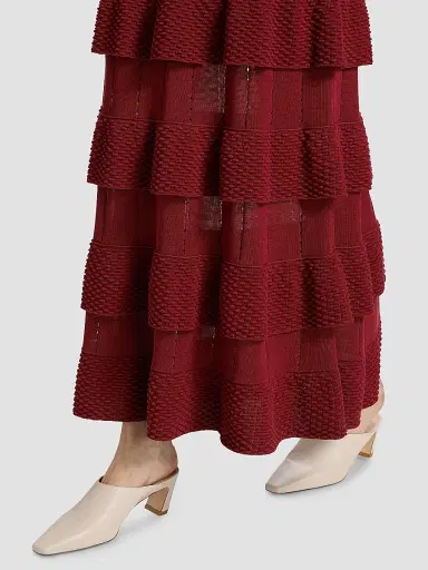 Lela Rose Women's Piper Bobble-Knit Tiered Maxi Dress - Oxblood - Size XL | Thumbnail 6
