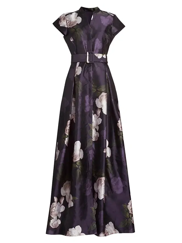 SACHIN BABI Women's Marta Floral Mikado Belted Gown - Twilight Blooms
