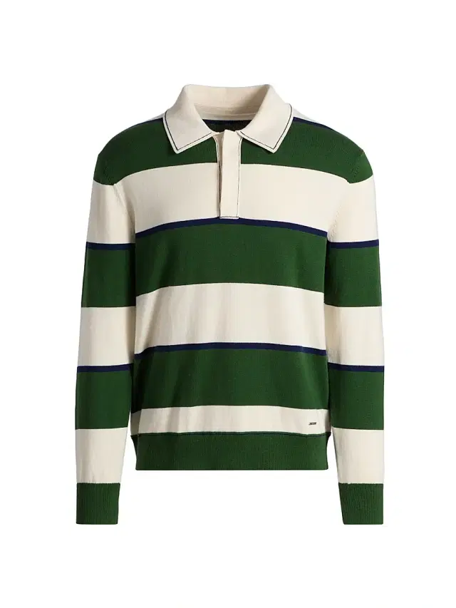 SIMKHAI Men's Louis Cotton-Cashmere Rugby Shirt - Serrano Rugby Stripe