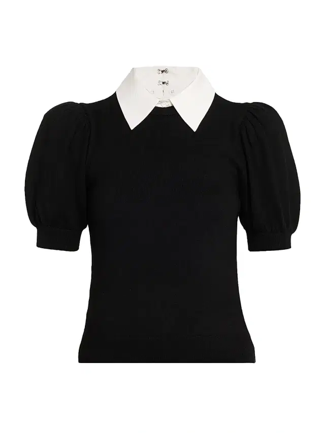 Alice + Olivia Women's Chase Puff-Sleeve Sweater - Black White