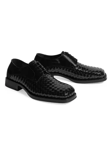 Bottega Veneta Men's Intrecciato Leather Derbys - Black | Thumbnail 3