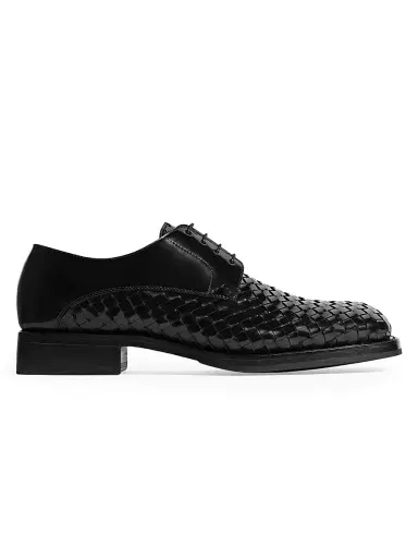 Bottega Veneta Men's Intrecciato Leather Derbys - Black | Thumbnail 1
