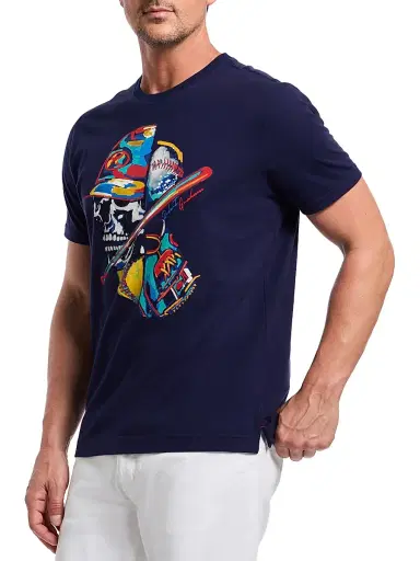 Robert Graham Men's Skull Slugger Cotton T-Shirt - Navy | Thumbnail 3