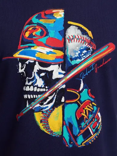 Robert Graham Men's Skull Slugger Cotton T-Shirt - Navy | Thumbnail 5