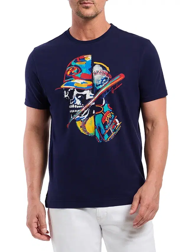 Men's Skull Slugger Cotton T-Shirt - Navy