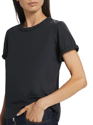 Cinq à Sept Women's Braided Cotton Pullover Tee - Navy | Thumbnail 6 Cinq à Sept Women's Braided Cotton Pullover Tee - Navy | Thumbnail 6