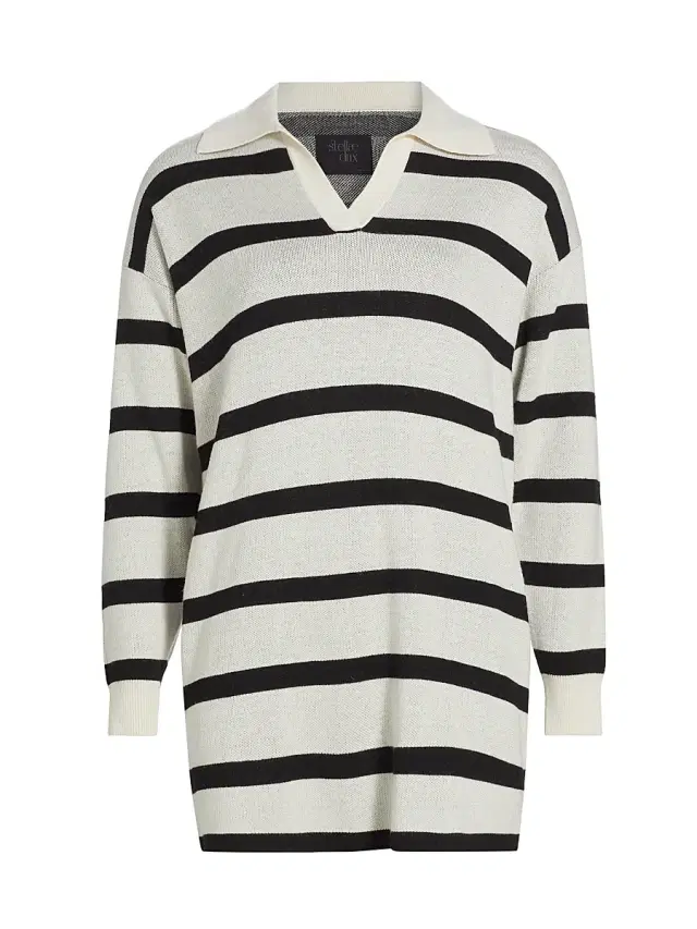 Stellae Dux Women's Birdseye Striped Polo Dress - Dark Linen Black