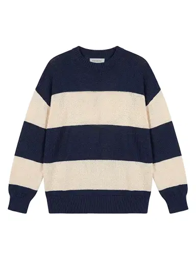 SEROYA Women's Cassian Striped Linen-Cotton Blend Sweater - Navy Eggshell - Size XL | Thumbnail 1