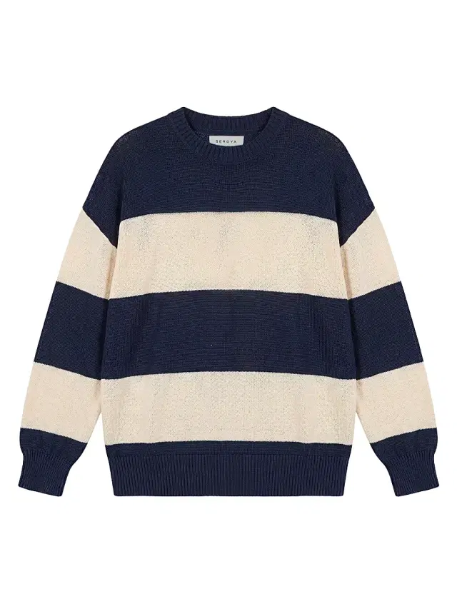 SEROYA Women's Cassian Striped Linen-Cotton Blend Sweater - Navy Eggshell