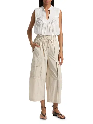 DEREK LAM 10 CROSBY Women's Ruth Cotton Poplin Wide-Leg Crop Cargo Pants | Thumbnail 2