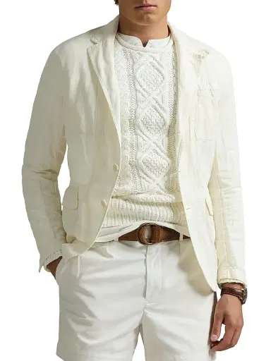 Polo Ralph Lauren Men's Tailored Slub Cotton-Linen Sportcoat - Deckwash White | Thumbnail 3 Polo Ralph Lauren Men's Tailored Slub Cotton-Linen Sportcoat - Deckwash White | Thumbnail 3