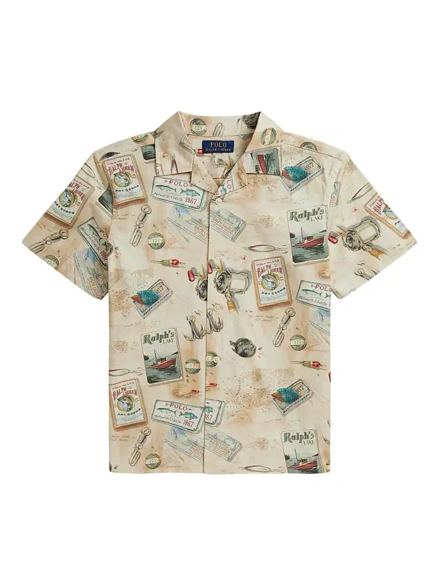 Boy's Fishing Print Cotton Short-Sleeve Shirt - Fishermans Lodge