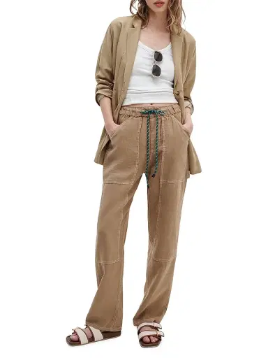 rag & bone Women's Atlas Linen Straight-Leg Drawstring Pants - Tan - Size XL | Thumbnail 2
