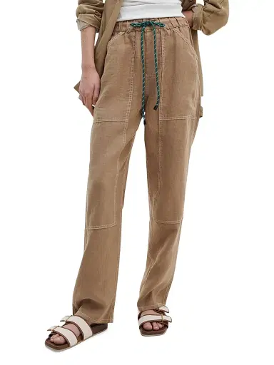 rag & bone Women's Atlas Linen Straight-Leg Drawstring Pants - Tan - Size XL | Thumbnail 3