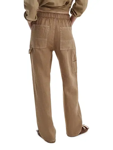 rag & bone Women's Atlas Linen Straight-Leg Drawstring Pants - Tan - Size XL | Thumbnail 4