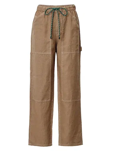 rag & bone Women's Atlas Linen Straight-Leg Drawstring Pants - Tan - Size XL | Thumbnail 1