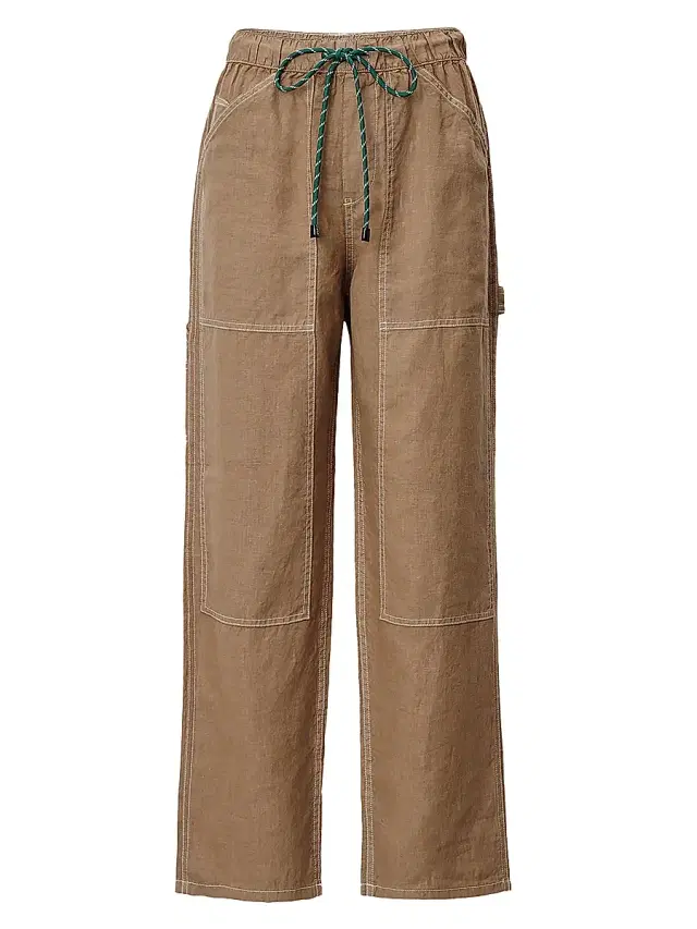 Women's Atlas Linen Straight-Leg Drawstring Pants - Tan