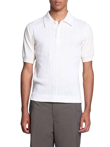 Dries Van Noten Men's Pointelle Knit Polo Shirt - Off White | Thumbnail 3