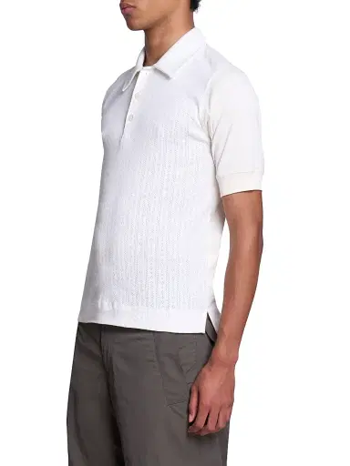 Dries Van Noten Men's Pointelle Knit Polo Shirt - Off White | Thumbnail 4