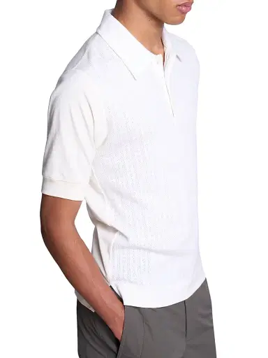 Dries Van Noten Men's Pointelle Knit Polo Shirt - Off White | Thumbnail 6