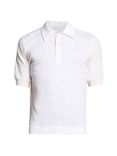 Dries Van Noten Men's Pointelle Knit Polo Shirt - Off White | Thumbnail 1