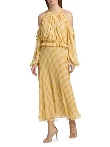 Ronny Kobo Women's Morrigan Shadow Plaid A-Line Maxi Skirt - Yellow Plaid - Size Small | Thumbnail 2