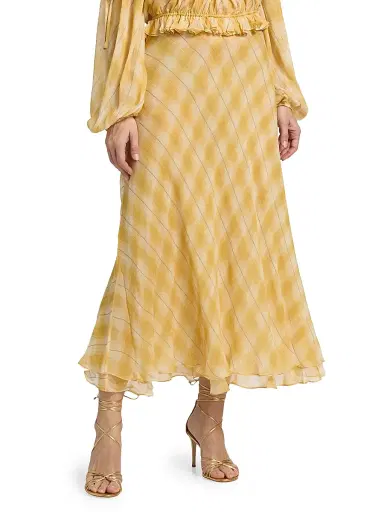 Ronny Kobo Women's Morrigan Shadow Plaid A-Line Maxi Skirt - Yellow Plaid - Size Small | Thumbnail 3