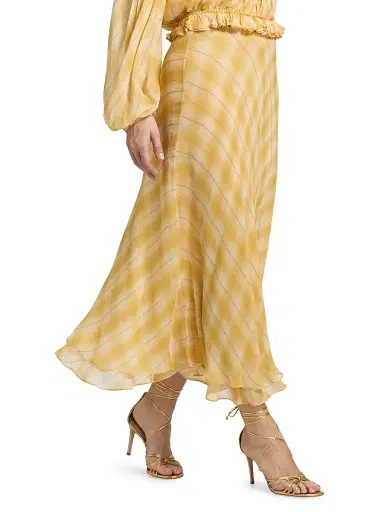 Ronny Kobo Women's Morrigan Shadow Plaid A-Line Maxi Skirt - Yellow Plaid - Size Small | Thumbnail 4