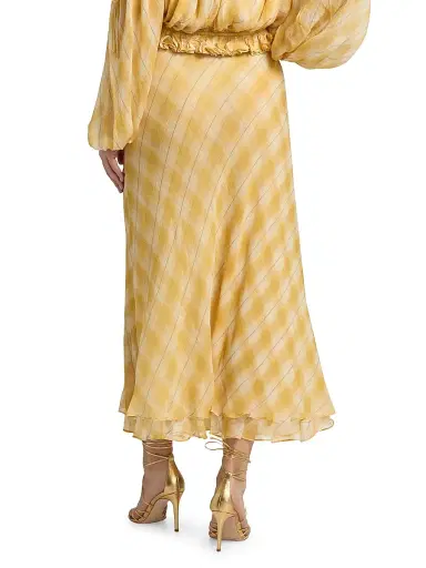Ronny Kobo Women's Morrigan Shadow Plaid A-Line Maxi Skirt - Yellow Plaid - Size Small | Thumbnail 5