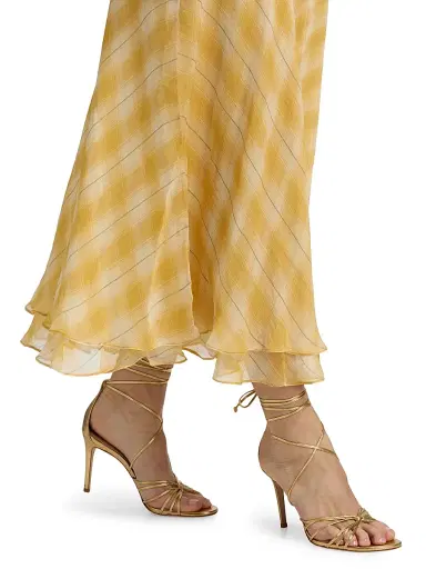 Ronny Kobo Women's Morrigan Shadow Plaid A-Line Maxi Skirt - Yellow Plaid - Size Small | Thumbnail 6
