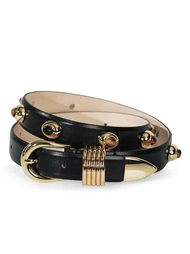 Déhanche Women's Hollyhock Embellished Leather Belt - Black Tigers Eye Gold - Size XL | Thumbnail 1 Déhanche Women's Hollyhock Embellished Leather Belt - Black Tigers Eye Gold - Size XL | Thumbnail 1