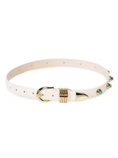 Déhanche Women's Hollyhock Embellished Leather Belt - Ivory Turquoise Gold - Size Large | Thumbnail 2 Déhanche Women's Hollyhock Embellished Leather Belt - Ivory Turquoise Gold - Size Large | Thumbnail 2