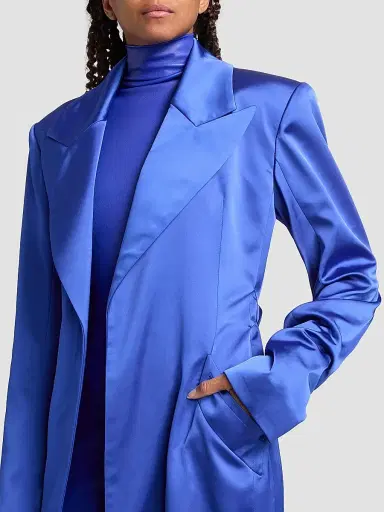 LaQuan Smith Women's Peak-Lapel Satin Evening Coat | Thumbnail 6 LaQuan Smith Women's Peak-Lapel Satin Evening Coat | Thumbnail 6