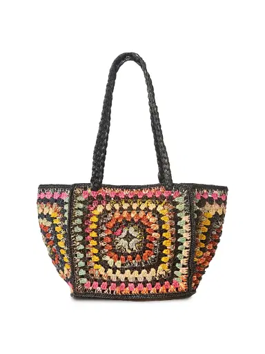 BTB Los Angeles Women's Everly Woven Raffia Tote Bag - Black | Thumbnail 1
