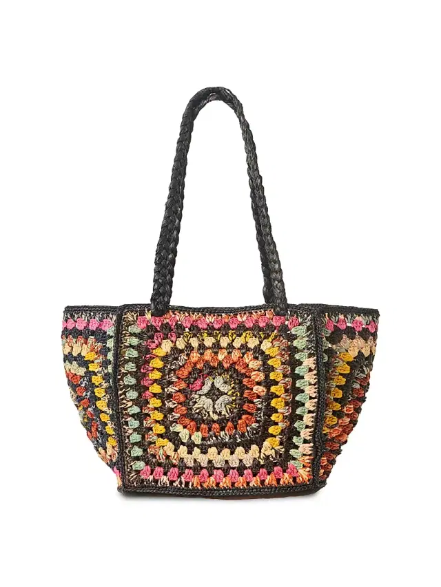 Women's Everly Woven Raffia Tote Bag - Black