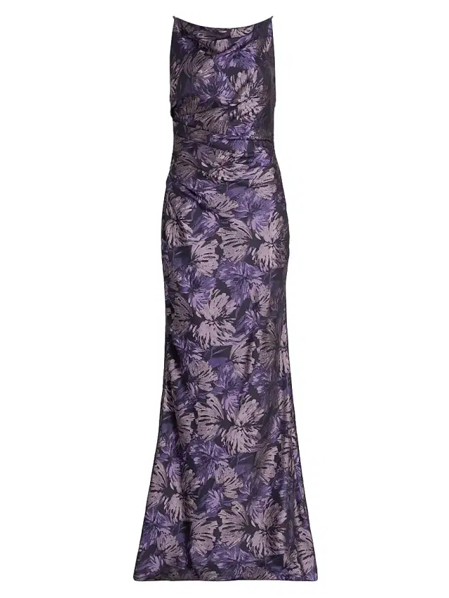 Amsale Women's Floral Pleated Sleeveless Gown - Amethyst Multi