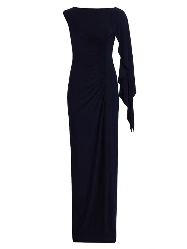 Amsale Women's Draped One-Sleeve Gown - Navy