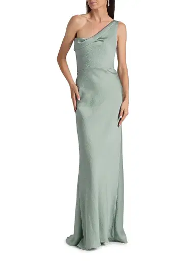 Amsale Women's Hammered Satin One-Shoulder Gown - Jade | Thumbnail 2
