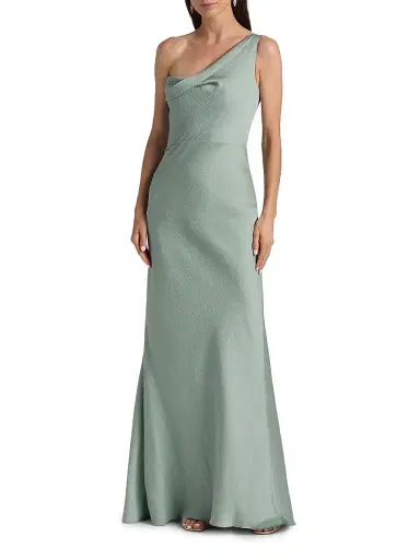 Amsale Women's Hammered Satin One-Shoulder Gown - Jade | Thumbnail 3