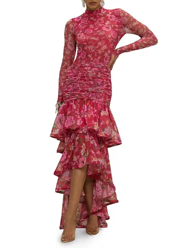 PatBo Women's Peony Floral Mesh Bodysuit - Red - Size XS | Thumbnail 2